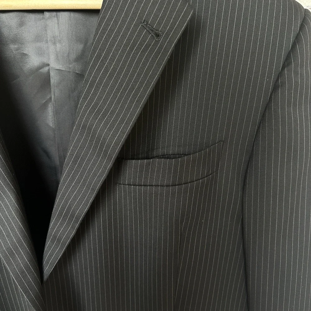 Joseph Abboud Loro Piana Blazer Sport Jacket Wool Men's Size 44L Black Pinstripe